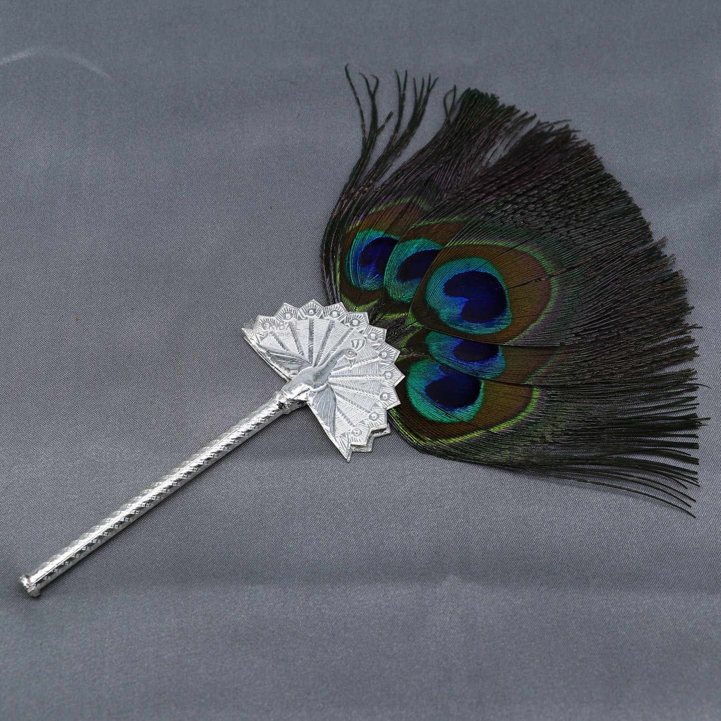 925 sterling silver divine Mor chari chhadi, with peacock feather, best lord Krishna laddu gopal gift, silver pankhi silver mor chadi su1315 - TRIBAL ORNAMENTS