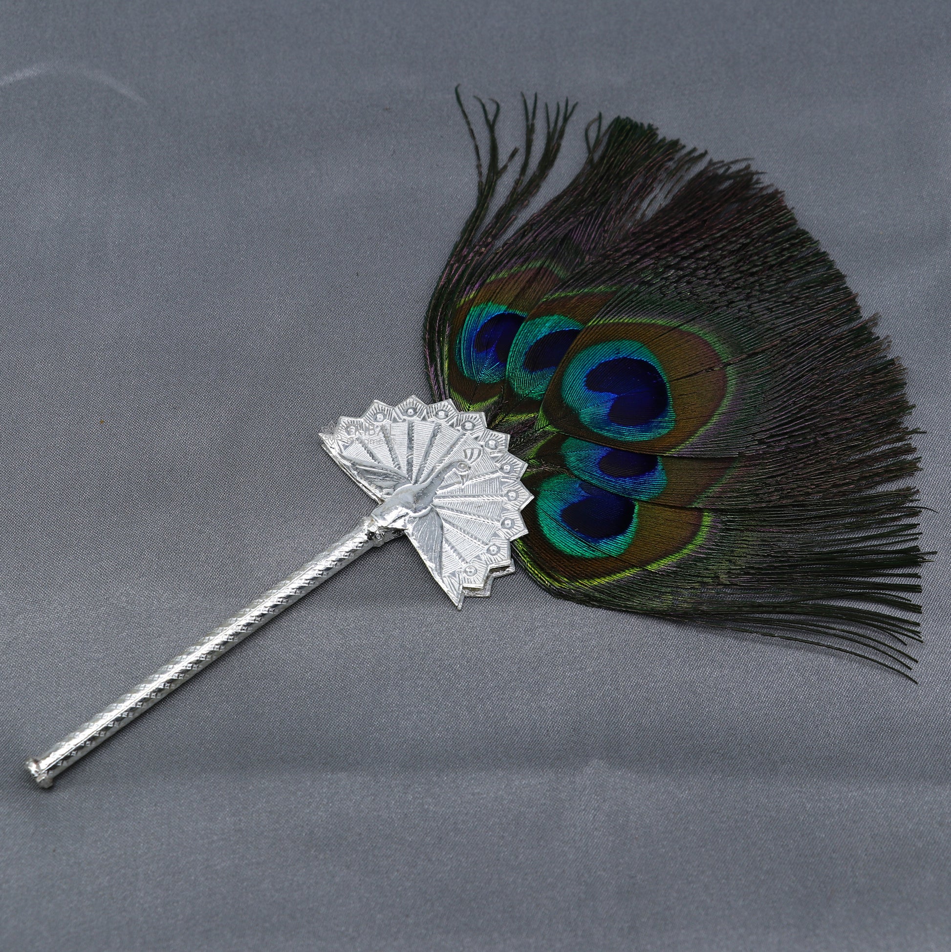 925 sterling silver divine Mor chari chhadi, with peacock feather, best lord Krishna laddu gopal gift, silver pankhi silver mor chadi su1315 - TRIBAL ORNAMENTS