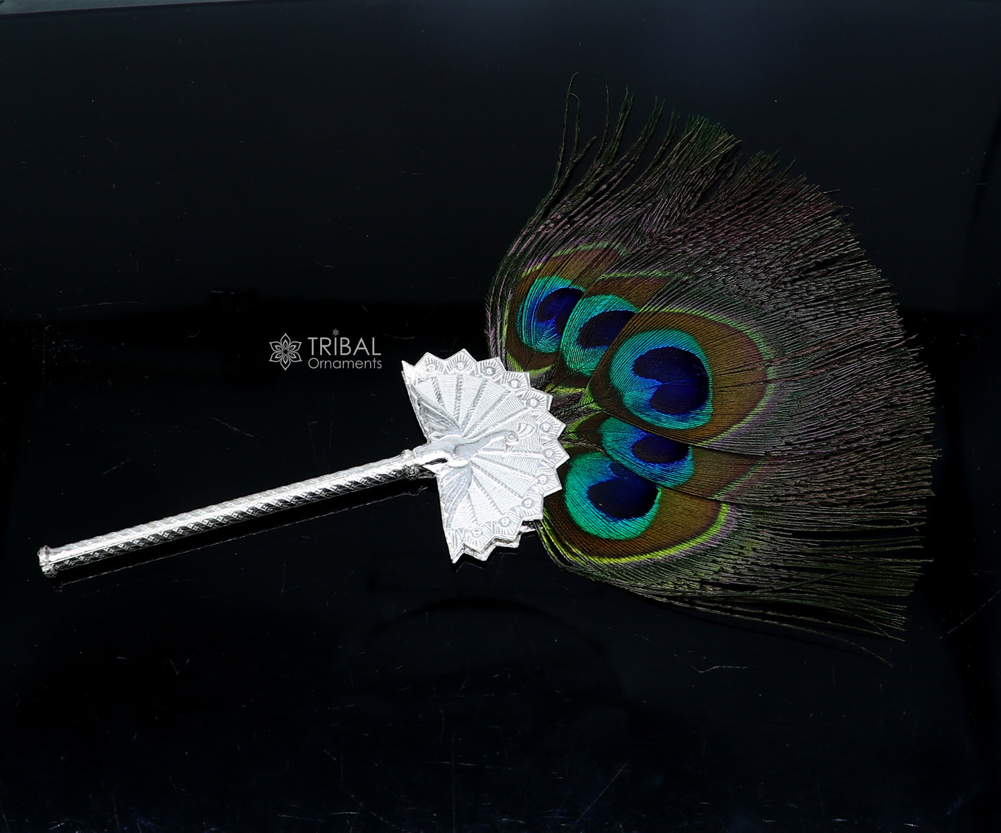 925 sterling silver divine Mor chari chhadi, with peacock feather, best lord Krishna laddu gopal gift, silver pankhi silver mor chadi su1315 - TRIBAL ORNAMENTS