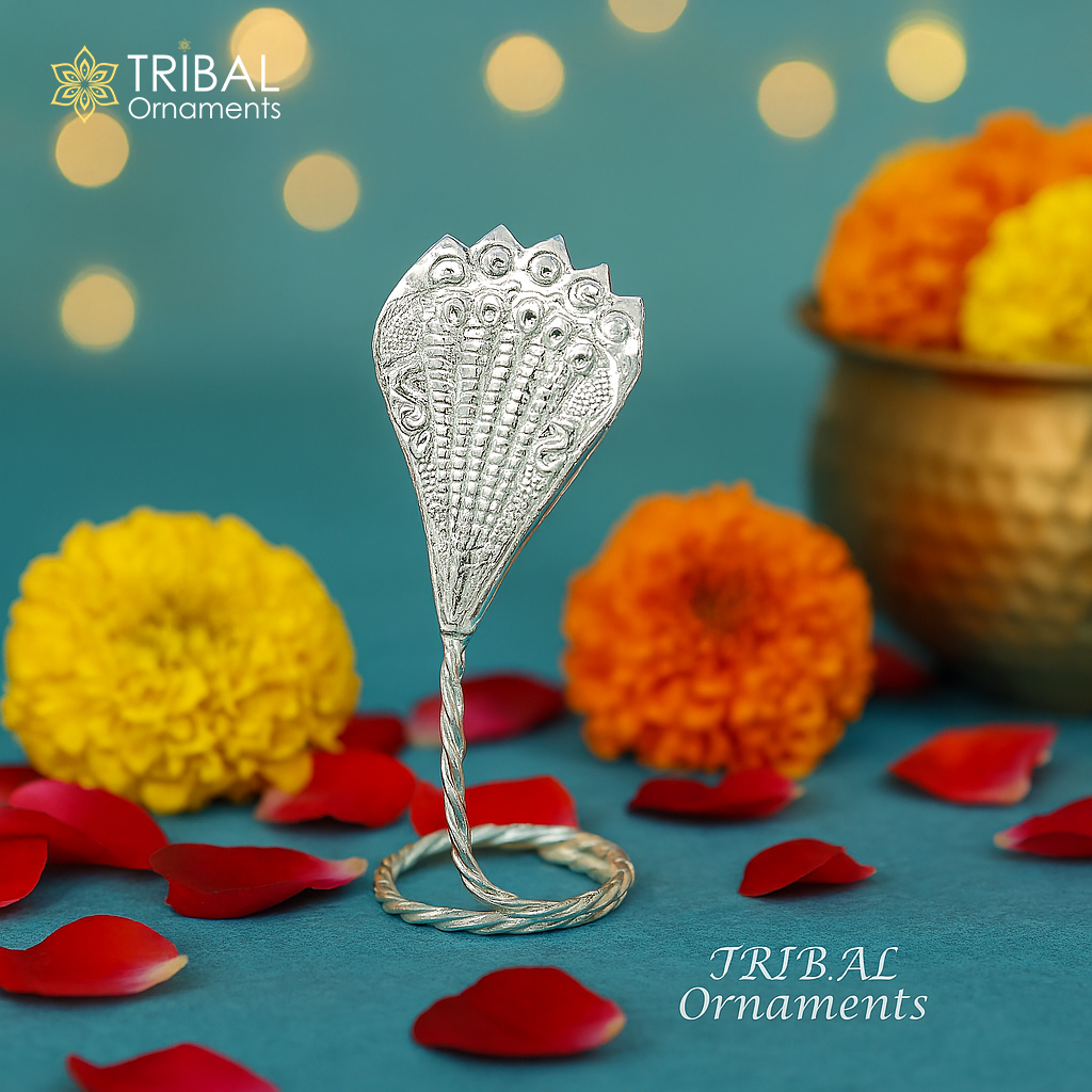 925 sterling silver Divine Sheshnag PANCHMUKHI style mini snake or shiva snake for puja or worshipping, solid 5 FACE snake  article su836 - TRIBAL ORNAMENTS