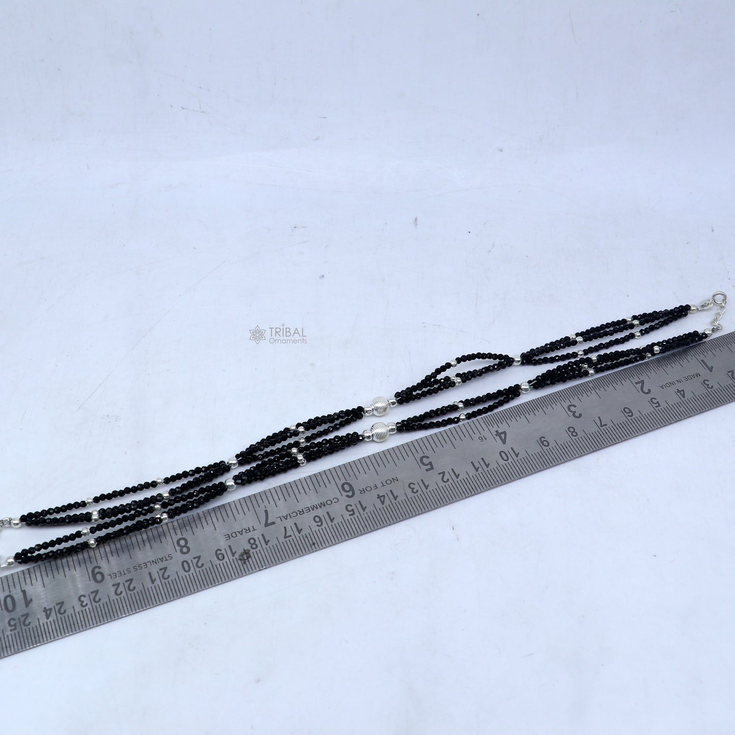 925 sterling silver double chain black beaded anklet bracelet amazing light weight delicate anklets silver jewelry ank655 - TRIBAL ORNAMENTS