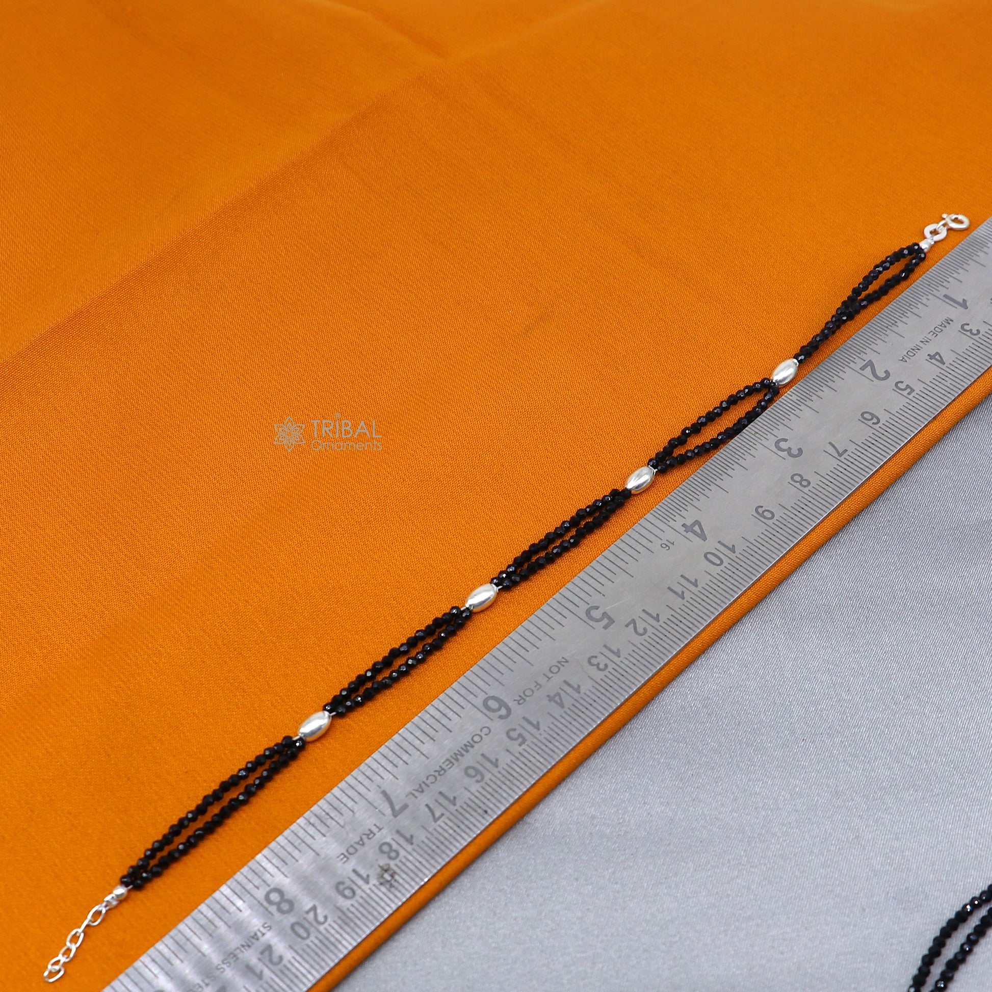 925 sterling silver double chain black beaded anklet bracelet amazing light weight delicate anklets silver jewelry ank659 - TRIBAL ORNAMENTS