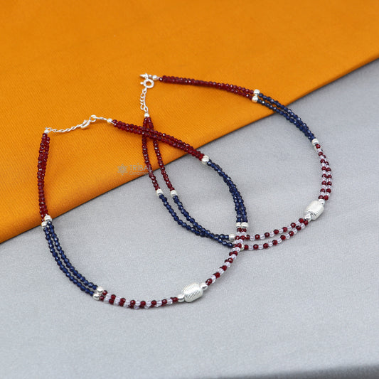 925 sterling silver double chain red and blue beaded anklet bracelet amazing light weight delicate anklets silver jewelry ank654 - TRIBAL ORNAMENTS