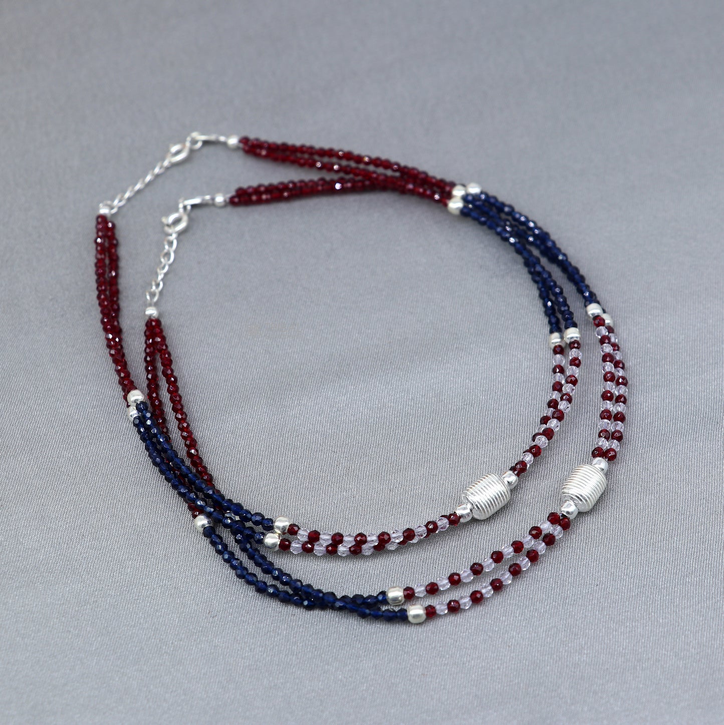 925 sterling silver double chain red and blue beaded anklet bracelet amazing light weight delicate anklets silver jewelry ank654 - TRIBAL ORNAMENTS