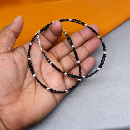 925 sterling silver double chain silver and black beaded anklet bracelet amazing light weight delicate anklets silver jewelry ank656 - TRIBAL ORNAMENTS