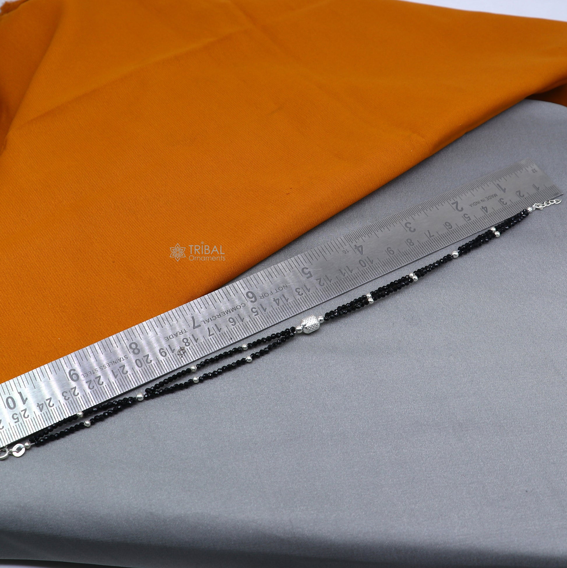 925 sterling silver double chain silver and black beaded anklet bracelet amazing light weight delicate anklets silver jewelry ank658 - TRIBAL ORNAMENTS