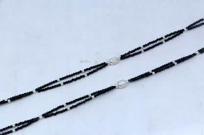 Sterling silver double chain anklet bracelet with black beads, lightweight and delicate silver jewelry from TRIBAL ORNAMENTS.