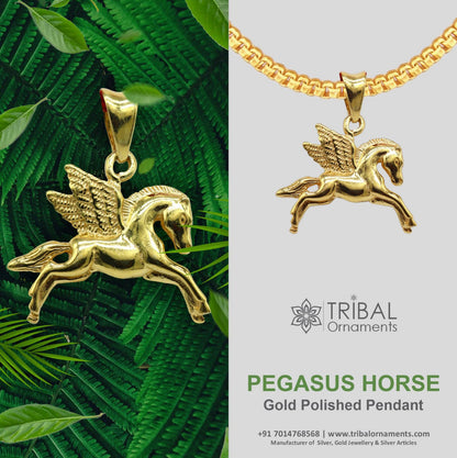 Sterling silver vintage horse Pegasus unicorn pendant by Tribal Ornaments, stylish and divine jewelry for boys and girls.