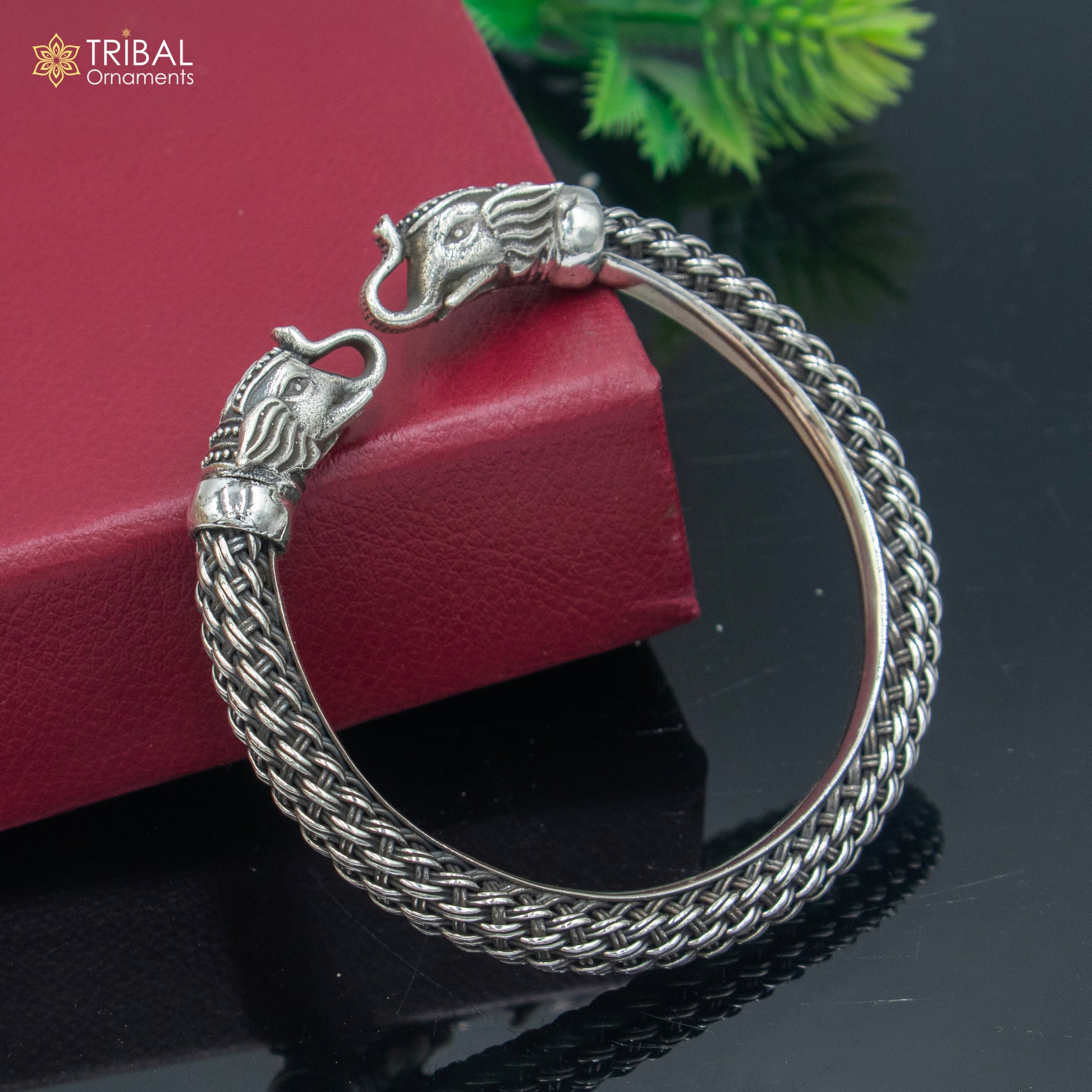 925 sterling silver Elephant bangle bracelet kada nsk902 - TRIBAL ORNAMENTS