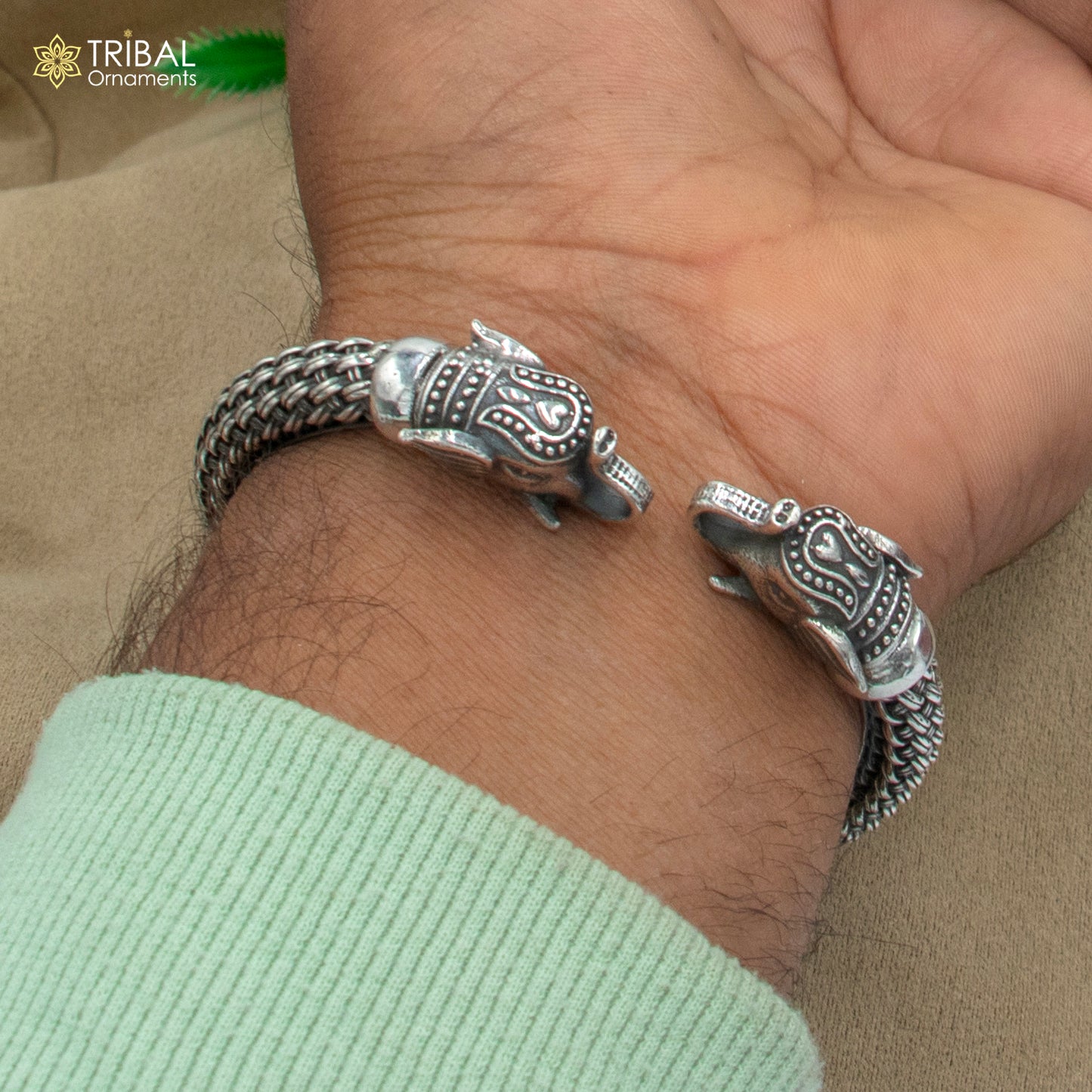 925 sterling silver Elephant bangle bracelet kada nsk902 - TRIBAL ORNAMENTS