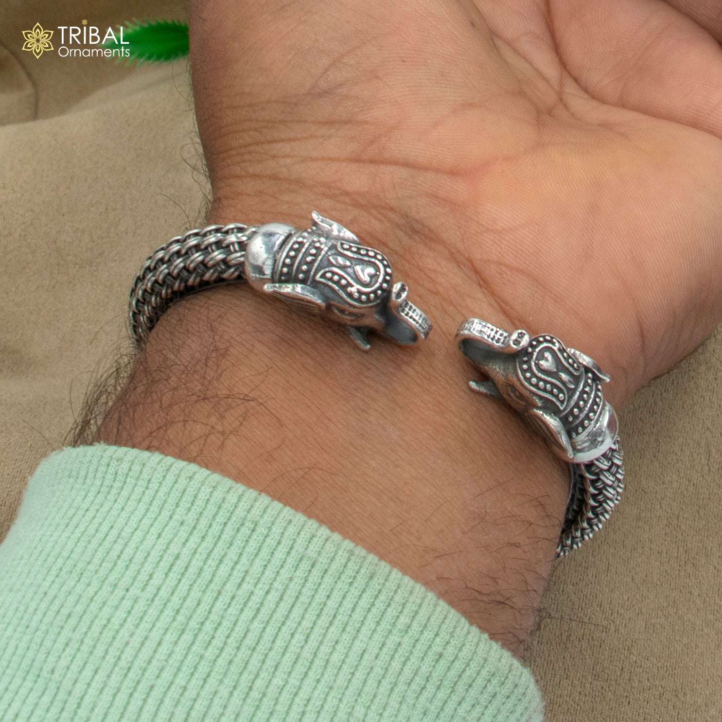 925 sterling silver Elephant bangle bracelet kada nsk902 - TRIBAL ORNAMENTS