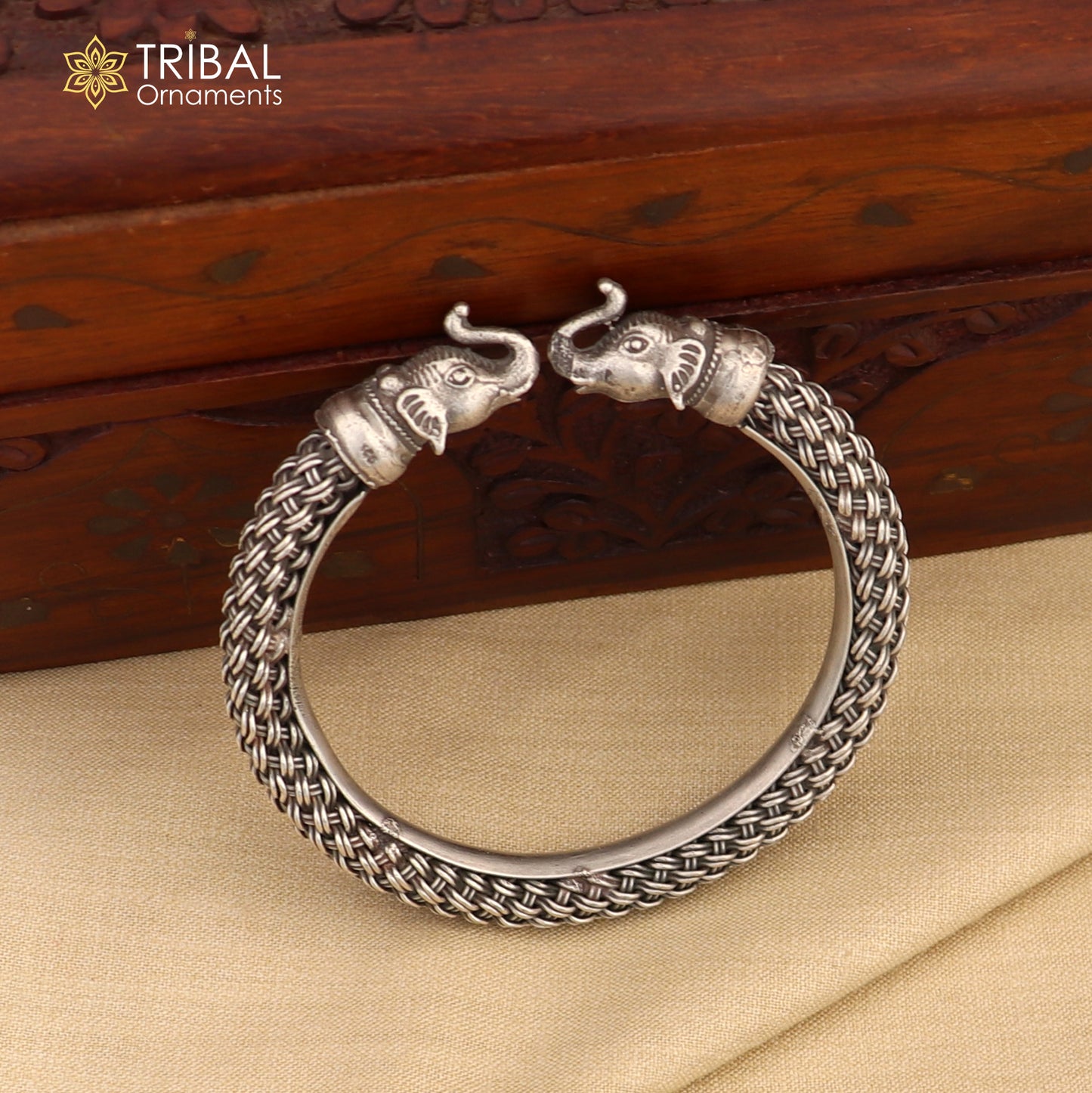 925 sterling silver Elephant bangle bracelet kada nsk902 - TRIBAL ORNAMENTS