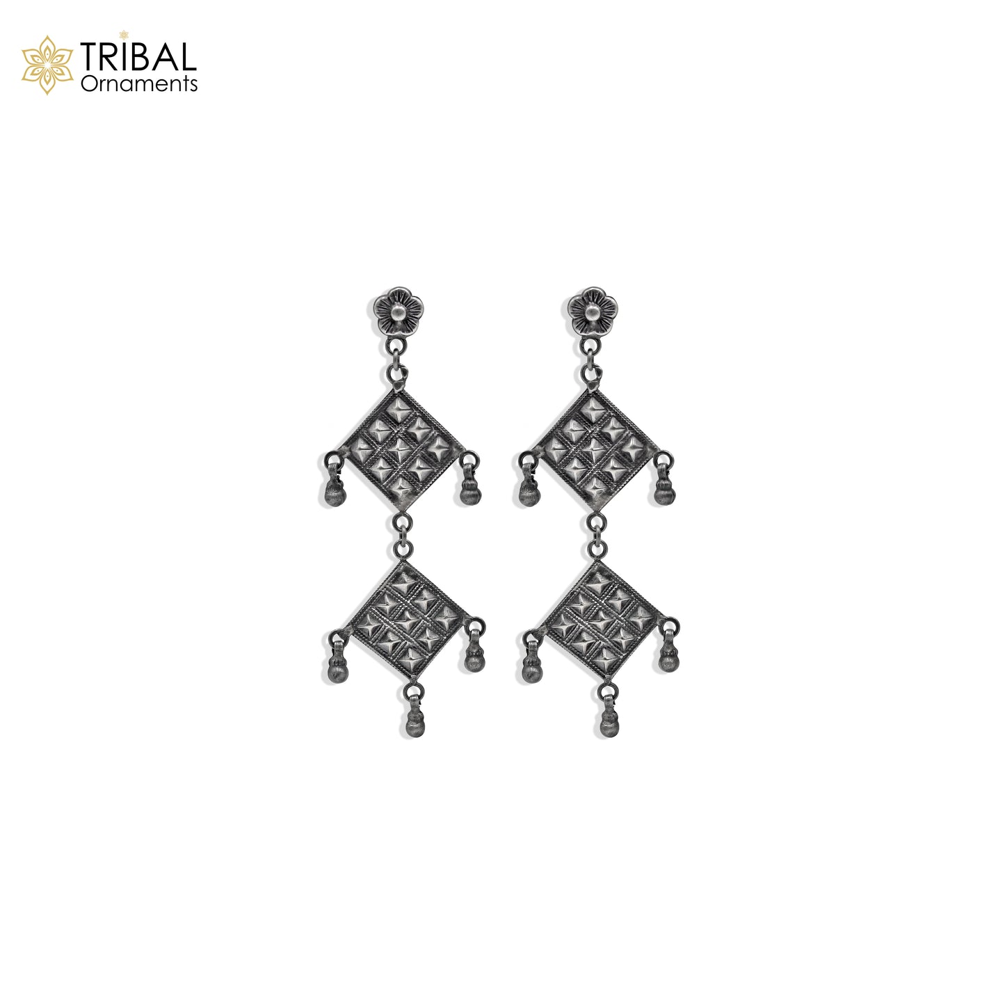 925 sterling silver ethnic  floral carved geometric design drop dangle earring banjara jewellery s1347 - TRIBAL ORNAMENTS