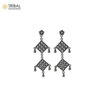 925 sterling silver ethnic  floral carved geometric design drop dangle earring banjara jewellery s1347 - TRIBAL ORNAMENTS