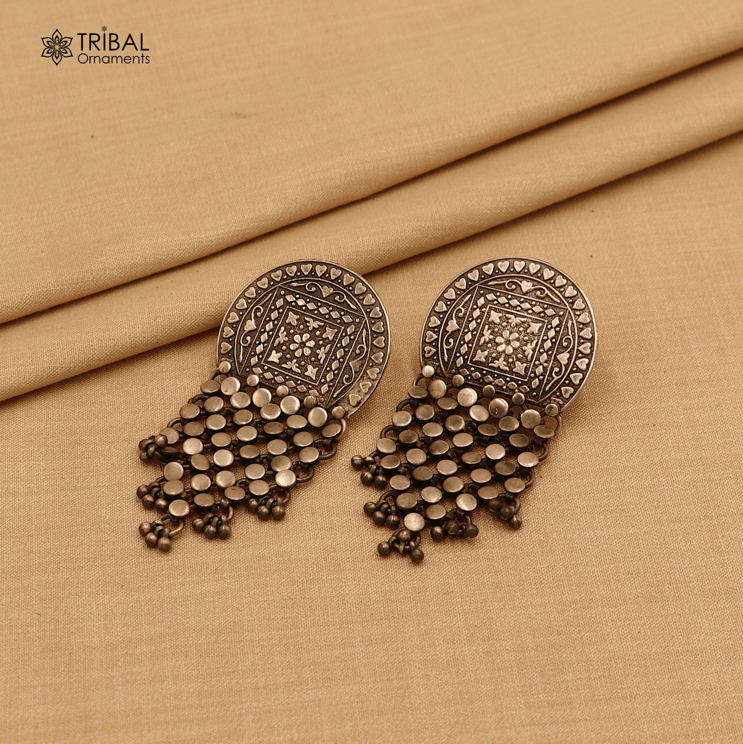 925 sterling silver ethnic floral style traditional drop dangle earring ear744 - TRIBAL ORNAMENTS
