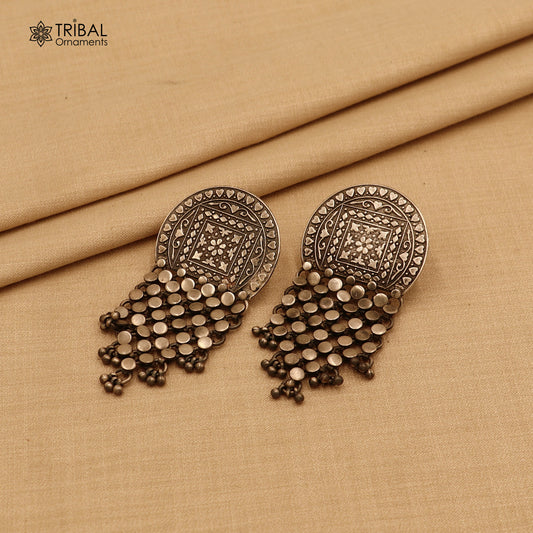 925 sterling silver ethnic floral style traditional drop dangle earring ear744 - TRIBAL ORNAMENTS