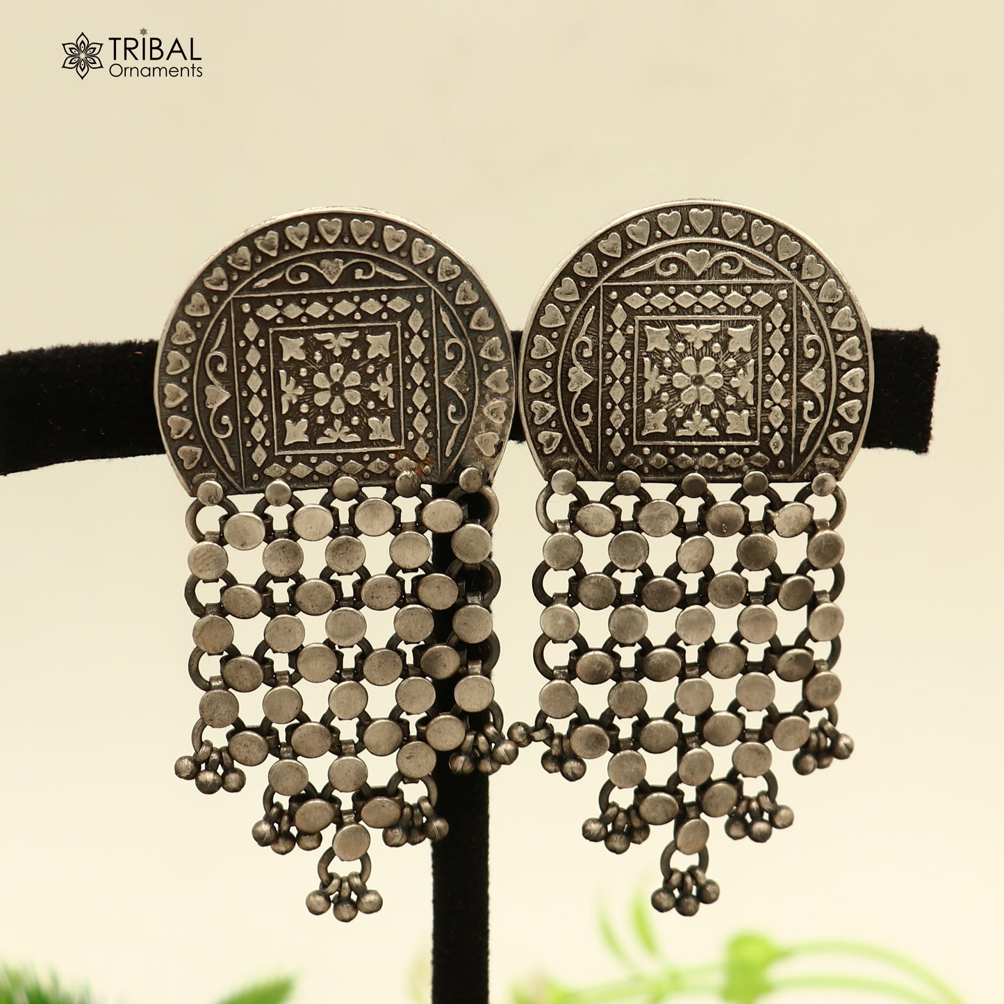 925 sterling silver ethnic floral style traditional drop dangle earring ear744 - TRIBAL ORNAMENTS