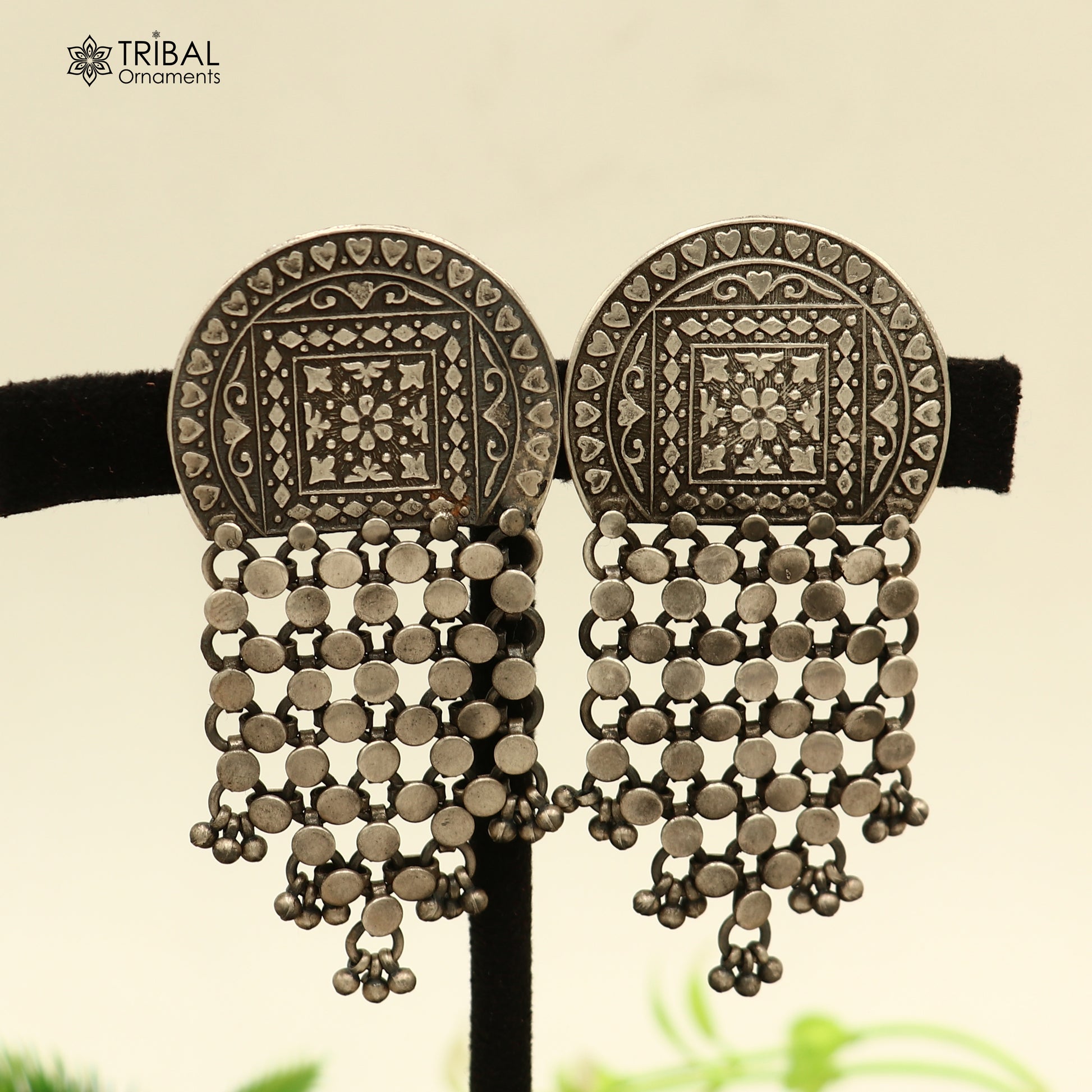 925 sterling silver ethnic floral style traditional drop dangle earring ear744 - TRIBAL ORNAMENTS