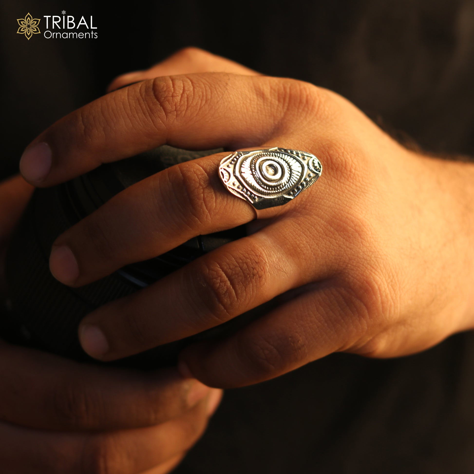 925 sterling silver ethnic mandala design ring men's Jewelry sr762 - TRIBAL ORNAMENTS