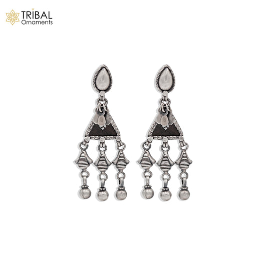 925 sterling silver ethnic tribal design long drop dangle earring s1343 - TRIBAL ORNAMENTS