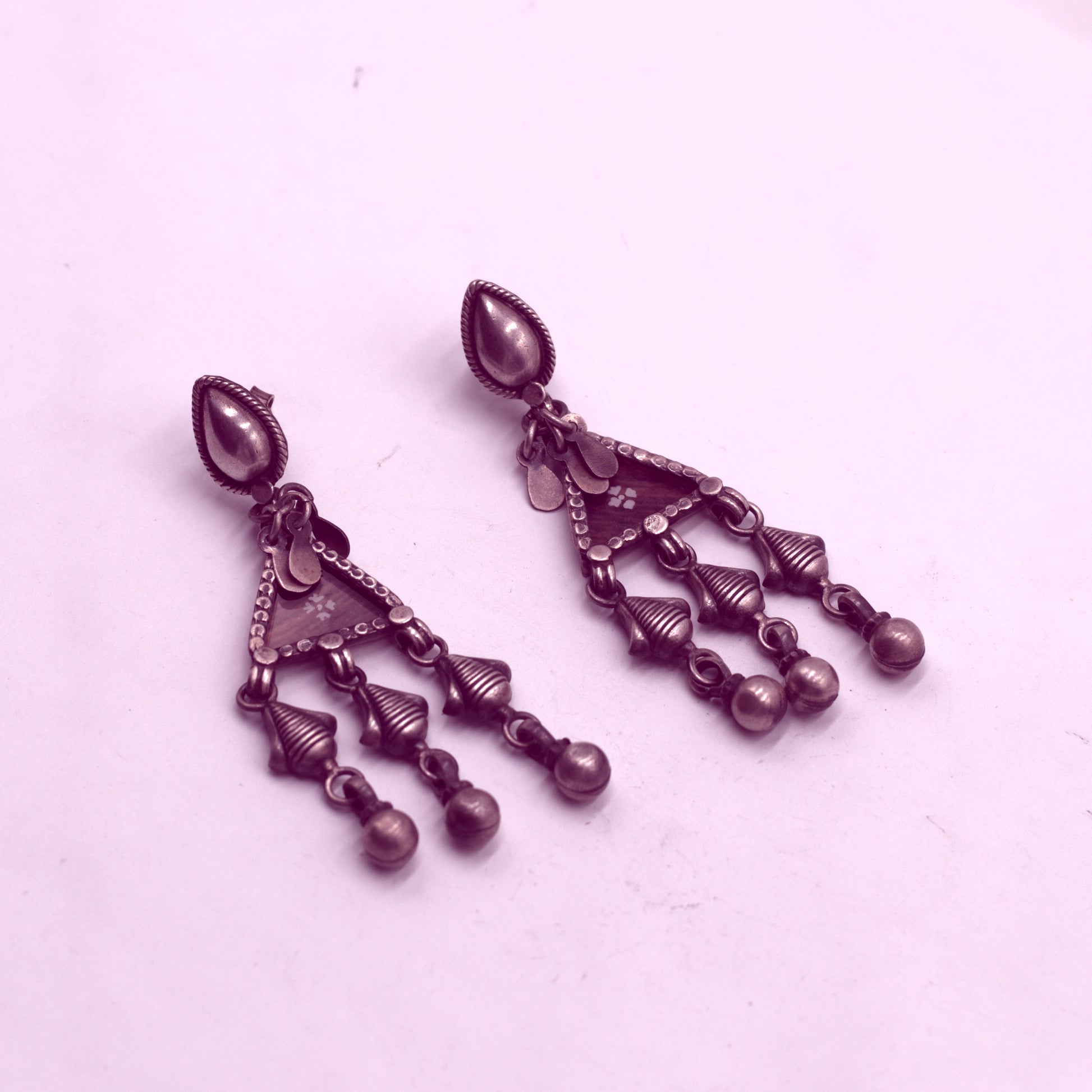 925 sterling silver ethnic tribal design long drop dangle earring s1343 - TRIBAL ORNAMENTS