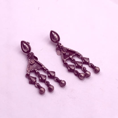 925 sterling silver ethnic tribal design long drop dangle earring s1343 - TRIBAL ORNAMENTS