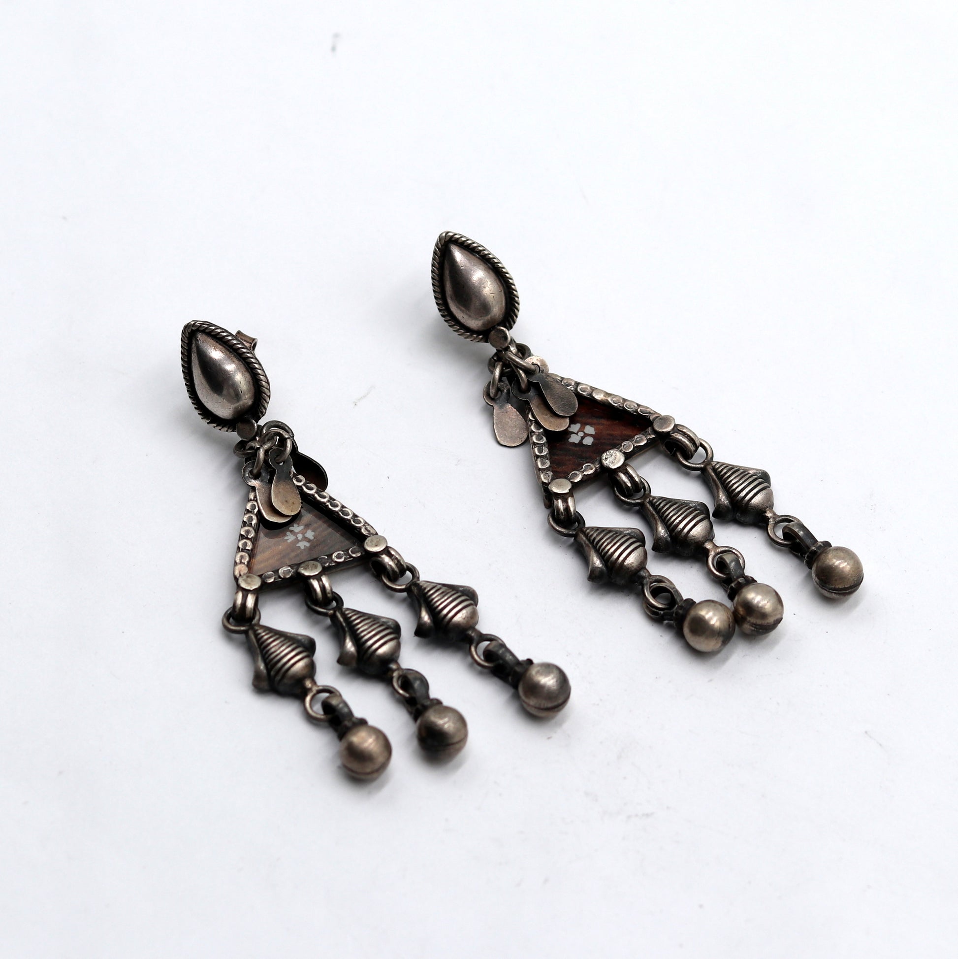 925 sterling silver ethnic tribal design long drop dangle earring s1343 - TRIBAL ORNAMENTS