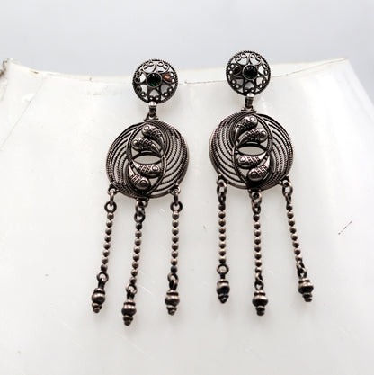 925 sterling silver ethnic tribal design long drop dangle earring s1344 - TRIBAL ORNAMENTS