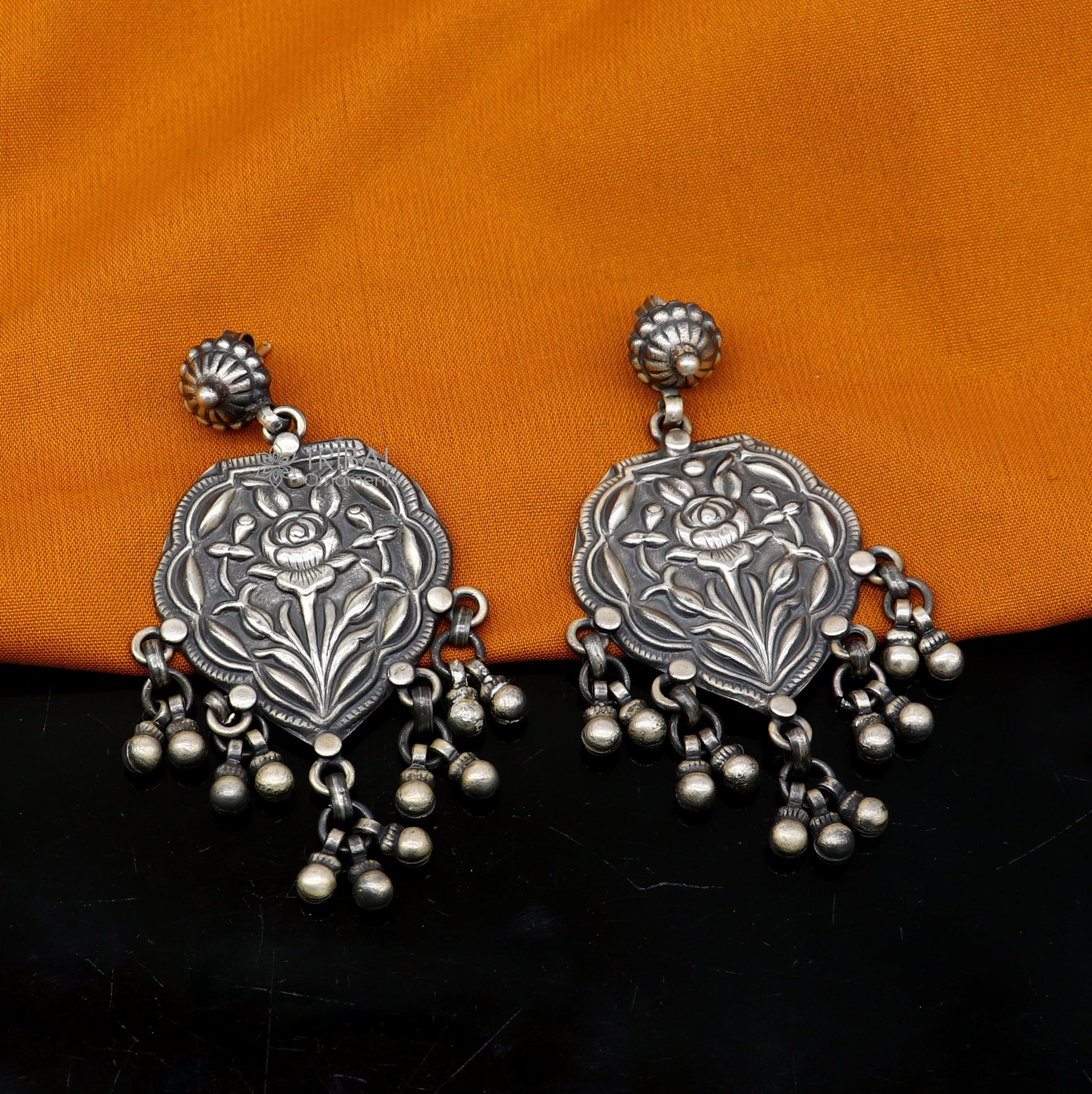 925 sterling silver ethnic tribal drop dangling earrings s1318 - TRIBAL ORNAMENTS