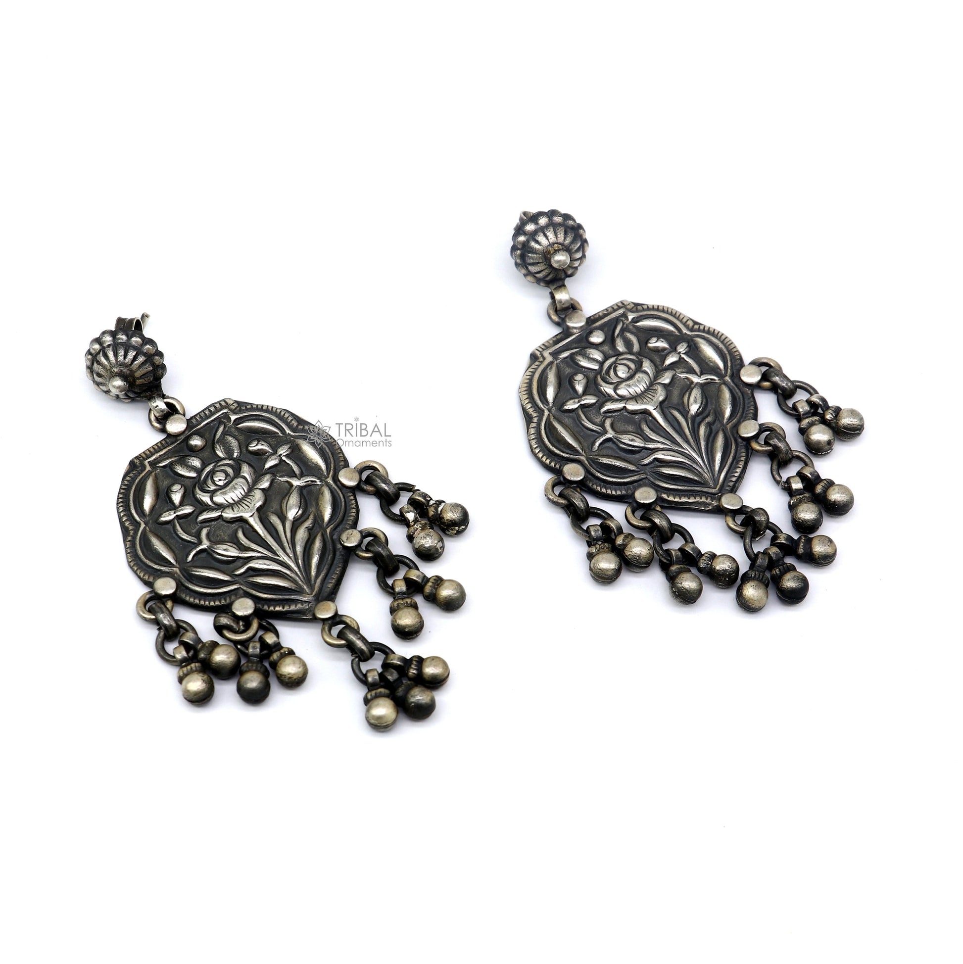 925 sterling silver ethnic tribal drop dangling earrings s1318 - TRIBAL ORNAMENTS