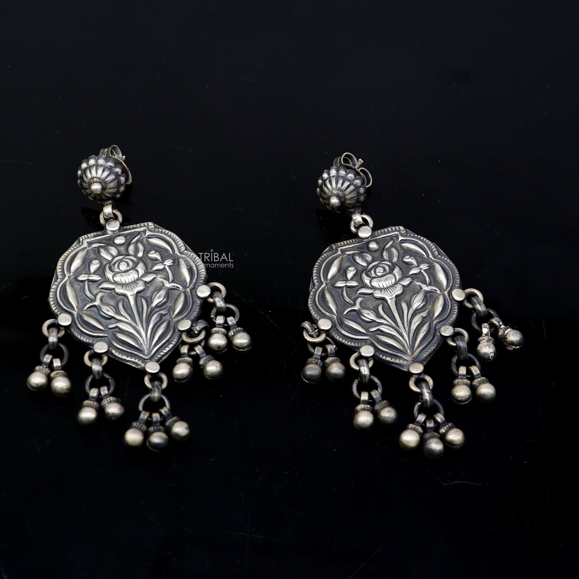 925 sterling silver ethnic tribal drop dangling earrings s1318 - TRIBAL ORNAMENTS