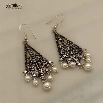 925 sterling silver ethnic vintage style traditional drop dangle earring ear745 - TRIBAL ORNAMENTS
