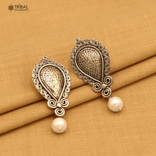 925 sterling silver ethnic vintage style traditional earring with drop dangle beads earring ear746 - TRIBAL ORNAMENTS