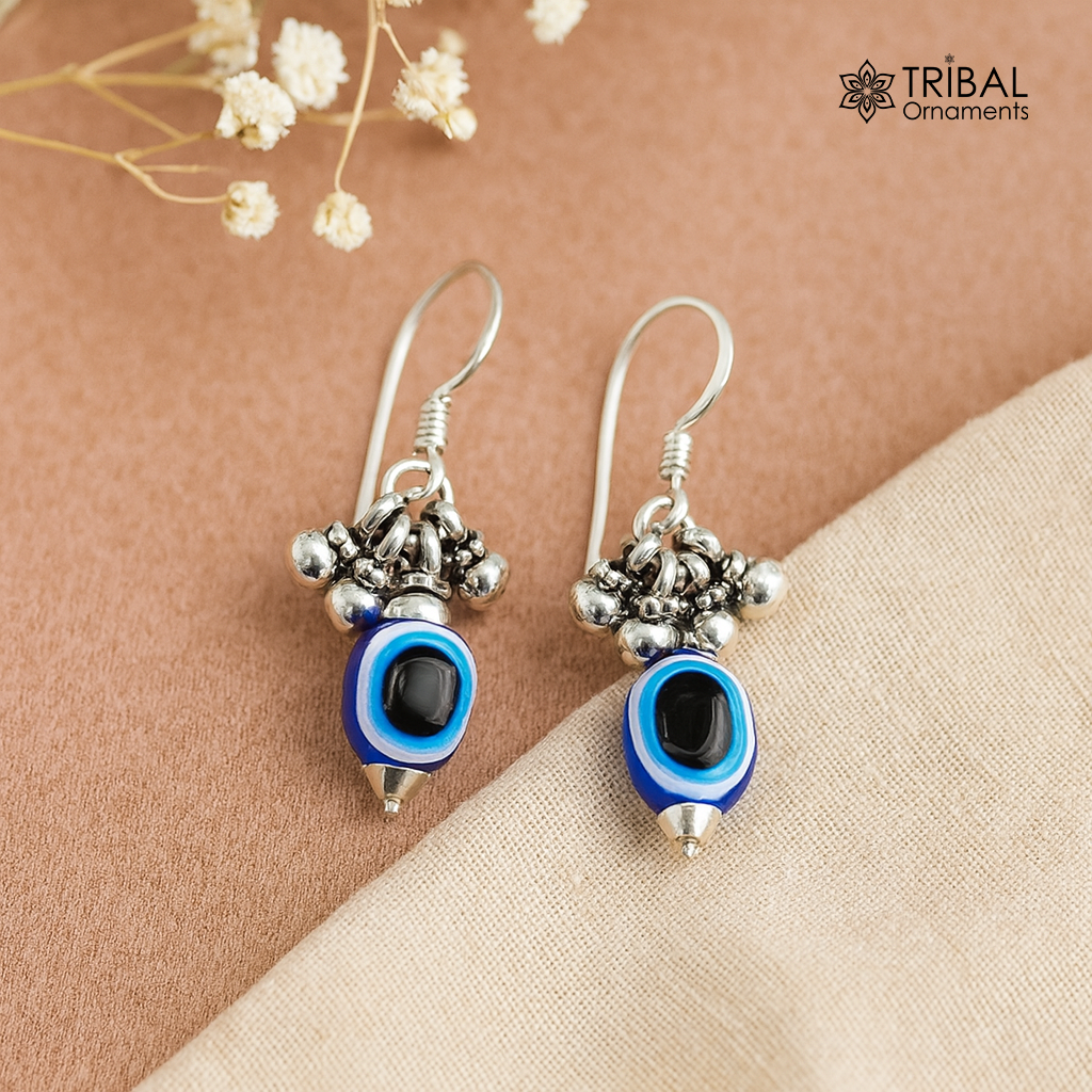 925 Sterling silver evil eye handmade hoops earring amazing customized drop dangle evil eyes jewelry for girl's s1164 - TRIBAL ORNAMENTS