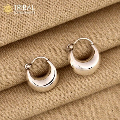 Sterling silver handmade hoops earrings by TRIBAL ORNAMENTS, traditional Indian style, lightweight, unisex tribal vintage jewelry.
