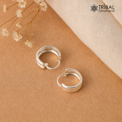 925 sterling silver traditional Indian style hoops earring, unisex lightweight jewelry with intricate design by TRIBAL ORNAMENTS.