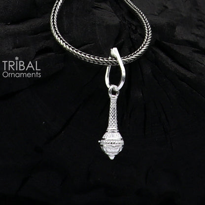 Sterling silver Hanuman weapon Gota pendant with Gada design, stylish unisex jewelry by Tribal Ornaments.