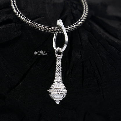 Sterling silver Hanuman weapon Gota pendant with Gada design, stylish unisex jewelry, featuring intricate craftsmanship.
