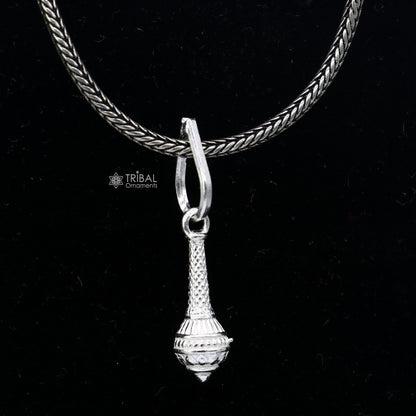 Sterling silver Hanuman Gada pendant with Gota design, unisex tribal jewelry, stylish and unique gift accessory.