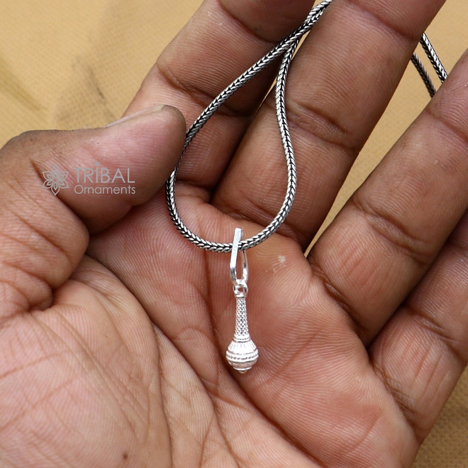 Sterling silver Hanuman weapon Gota Gada pendant featuring unique, stylish unisex design, perfect for jewelry gifting.