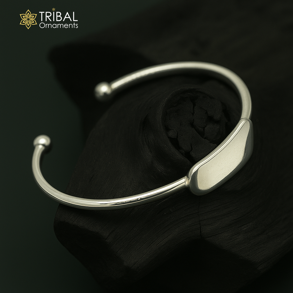 925 sterling silver exclusive plain bright design new born baby bangle kada, baby bracelet kada, best gift for your baby from india nbbk221 - TRIBAL ORNAMENTS