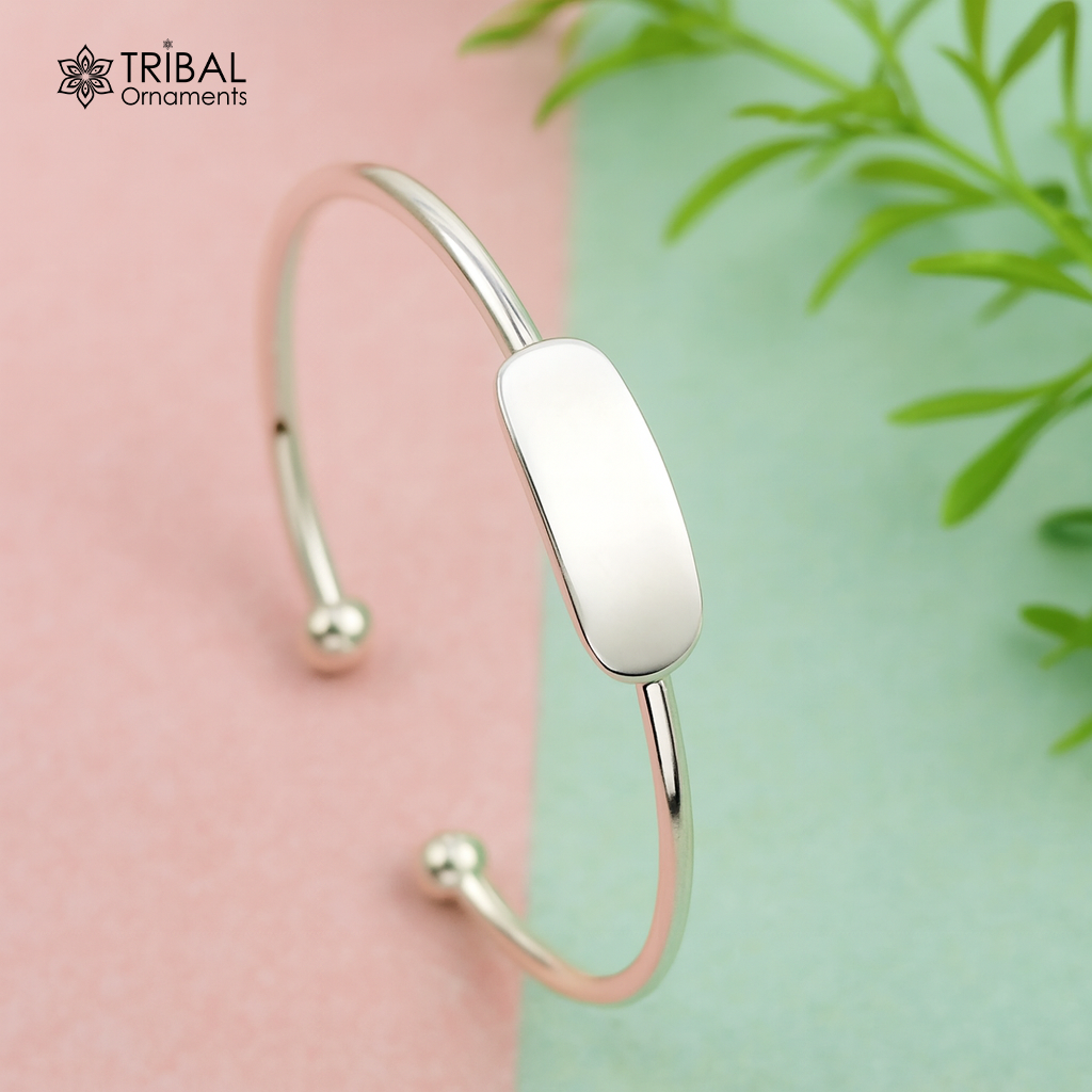 925 sterling silver exclusive plain bright design new born baby bangle kada, baby bracelet kada, best gift for your baby from india nbbk222 - TRIBAL ORNAMENTS
