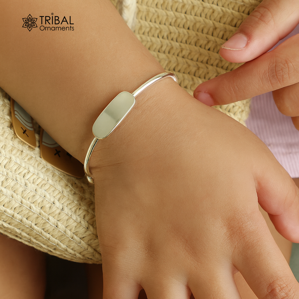 925 sterling silver exclusive plain bright design new born baby bangle kada, baby bracelet kada, best gift for your baby from india nbbk222 - TRIBAL ORNAMENTS