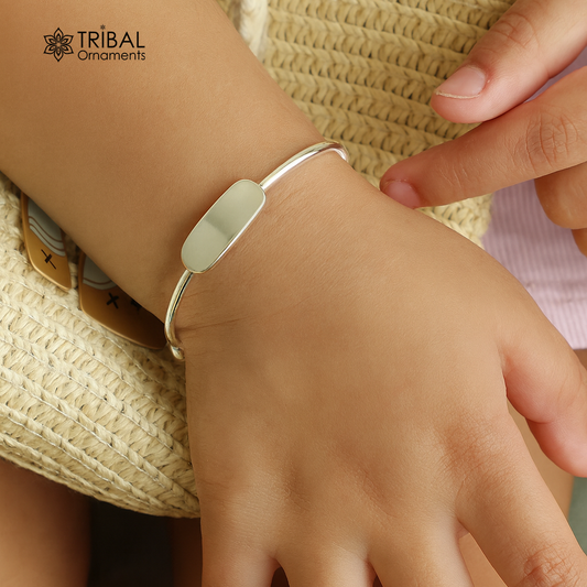 925 sterling silver exclusive plain bright design new born baby bangle kada, baby bracelet kada, best gift for your baby from india nbbk222 - TRIBAL ORNAMENTS
