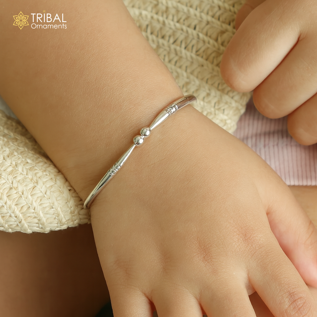 925 sterling silver exclusive plain bright design new born baby bangle kada, baby bracelet kada, best gifting adjustable kada nbbk224 - TRIBAL ORNAMENTS