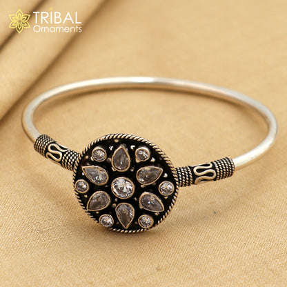 Sterling silver bangle bracelet with a fabulous cut stone, stylish cuff design, perfect gift for girls, by Tribal Ornaments.