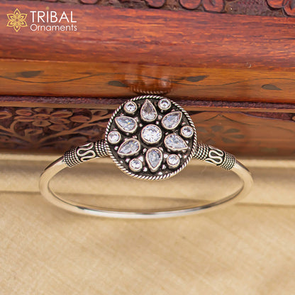Sterling silver bangle bracelet with a fabulous cut stone, featuring a cuff design perfect for girls and personalized jewelry.