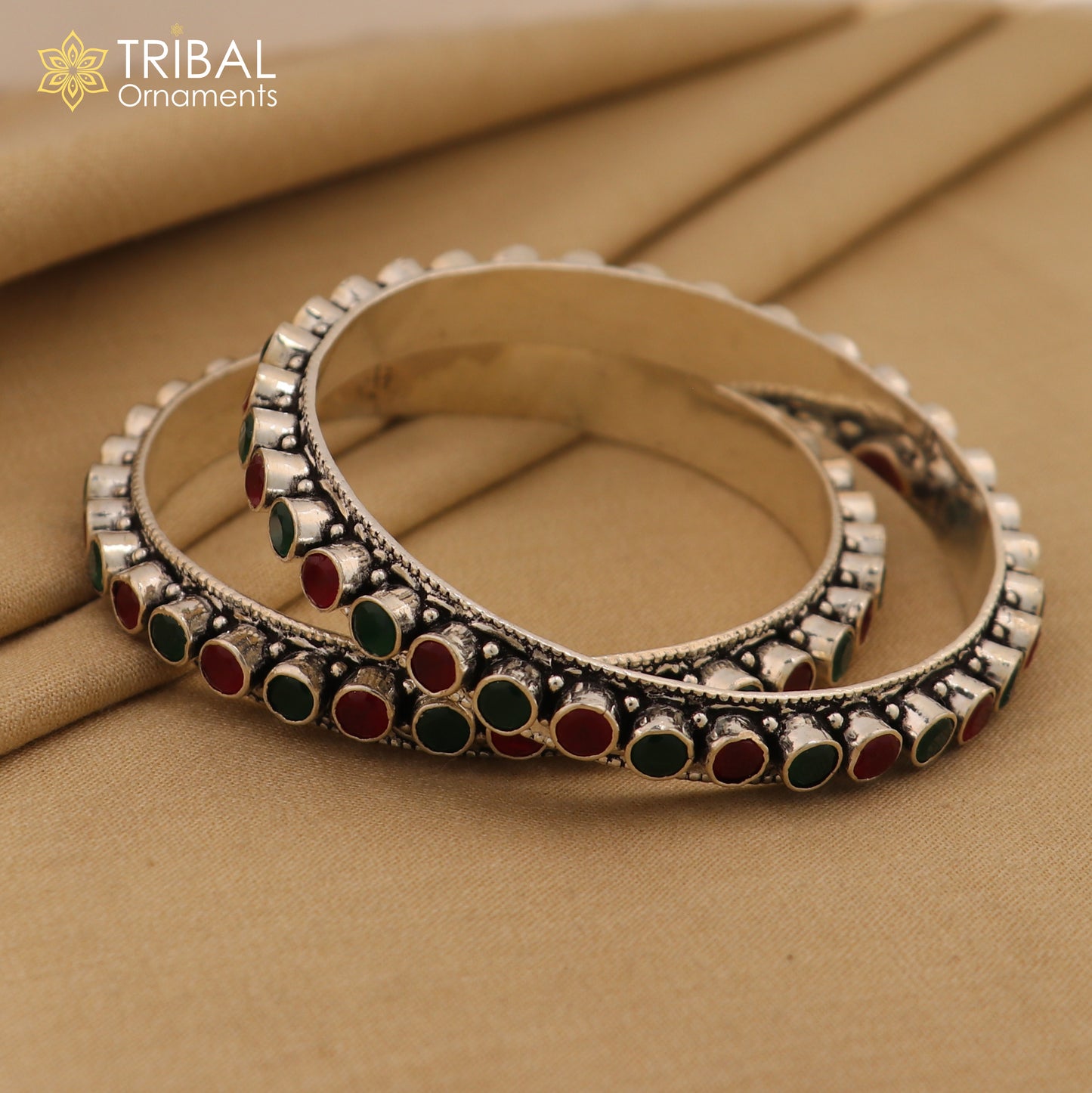 925 sterling silver fabulous cut stone bangle bracelet gorgeous green and red color stone elegant girl's women's jewelry ba175 - TRIBAL ORNAMENTS