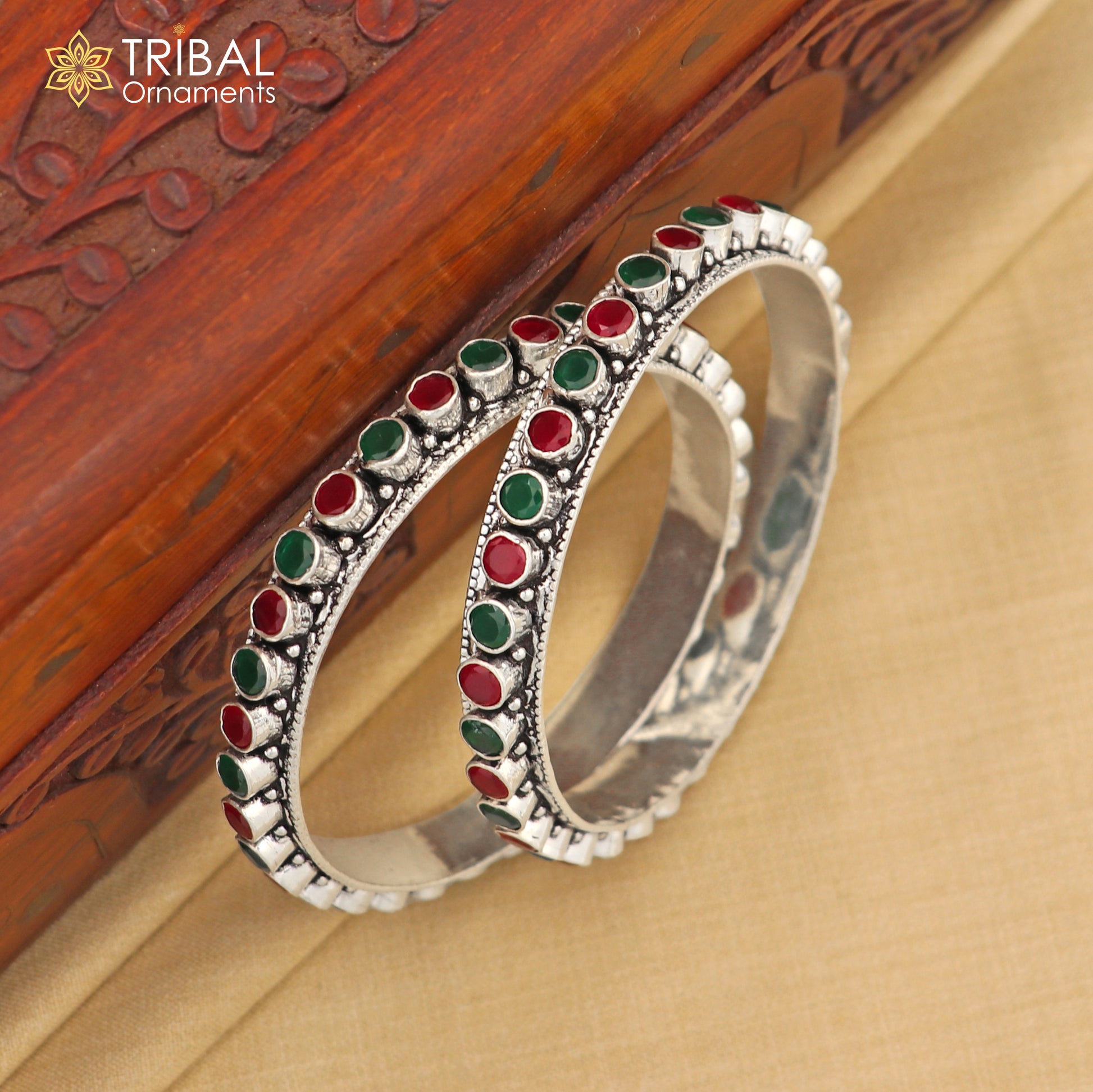 925 sterling silver fabulous cut stone bangle bracelet gorgeous green and red color stone elegant girl's women's jewelry ba175 - TRIBAL ORNAMENTS