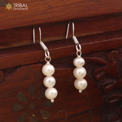 Sterling silver hoops earrings with pearls and stones, lightweight and stylish, delicate jewelry by TRIBAL ORNAMENTS.